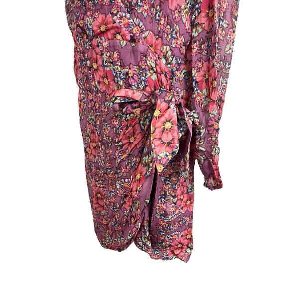 Sezane Noemia Mini Wrap Dress in Purple Flowers Long Sleece Boho NEW Size 46 - Picture 8 of 13